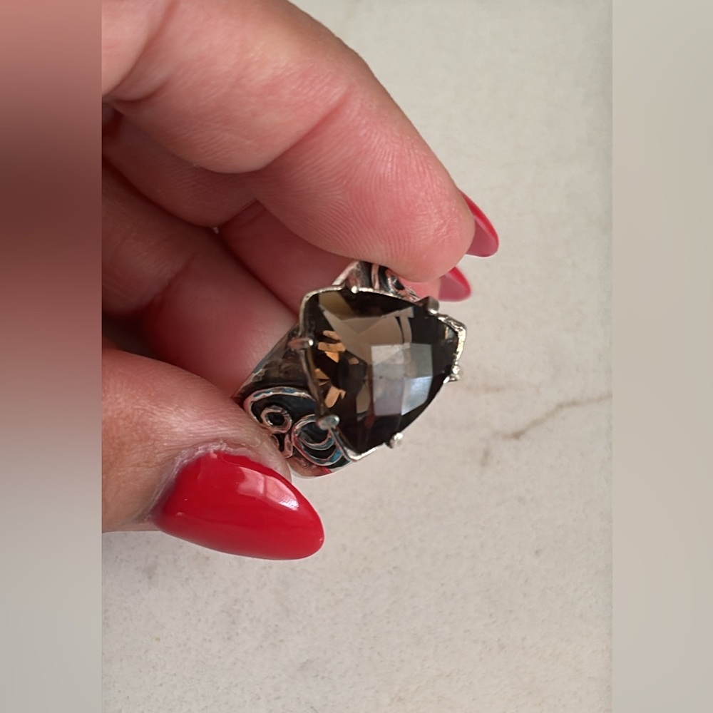 Smoky Quartz Triangular Sterling Ring - Women's Jewelry